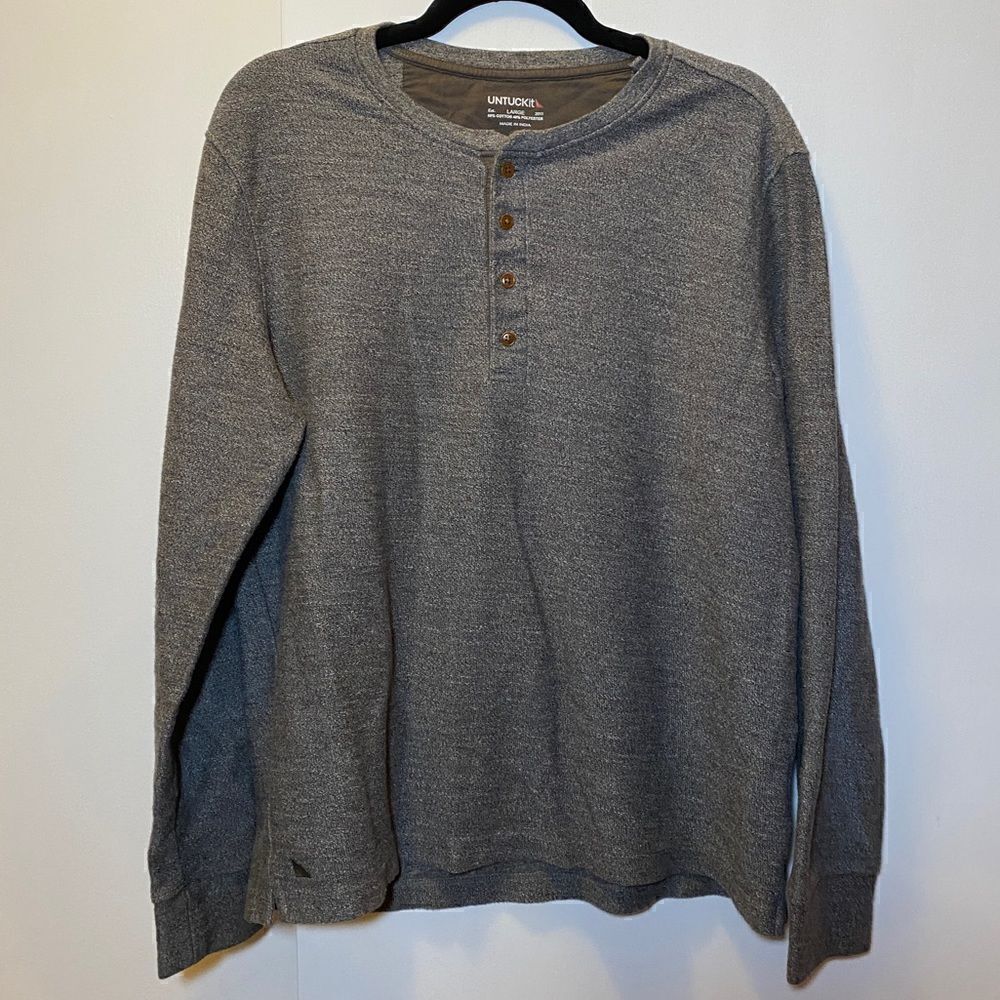 UNTUCKIT Long Sleeve Urey Henley Shirt Gray Men’s Size Large